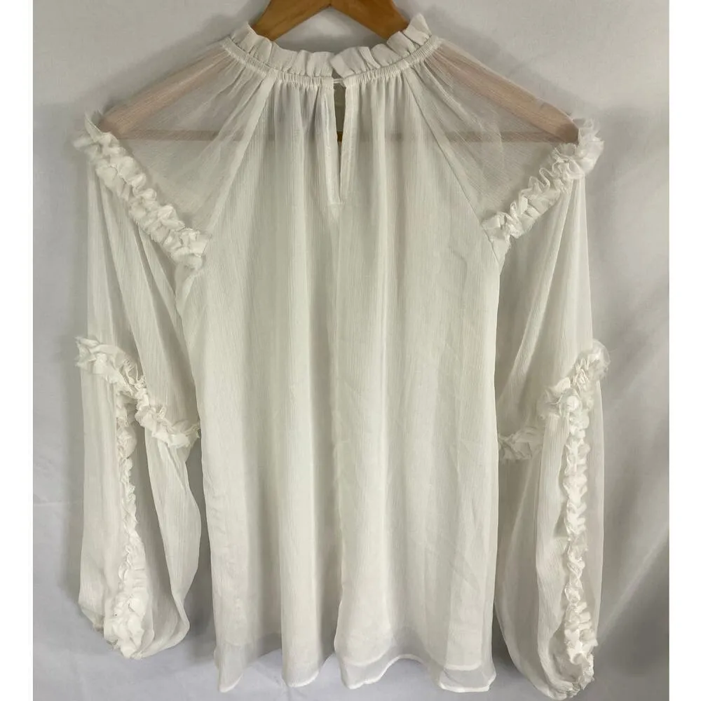 DO+BE Ruffle Long Sleeve High Neck Flow Blouse Size Small - Image 4
