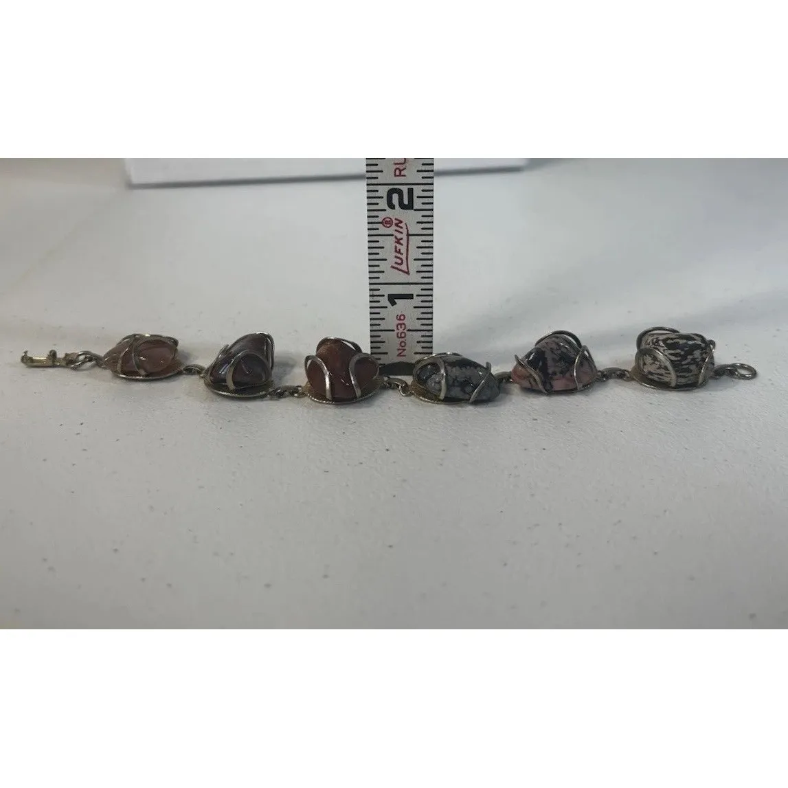 Vintage Gold Tone Beautiful Stone Wrapped Link Chain Bracelet MCM Boho 60s - Image 8