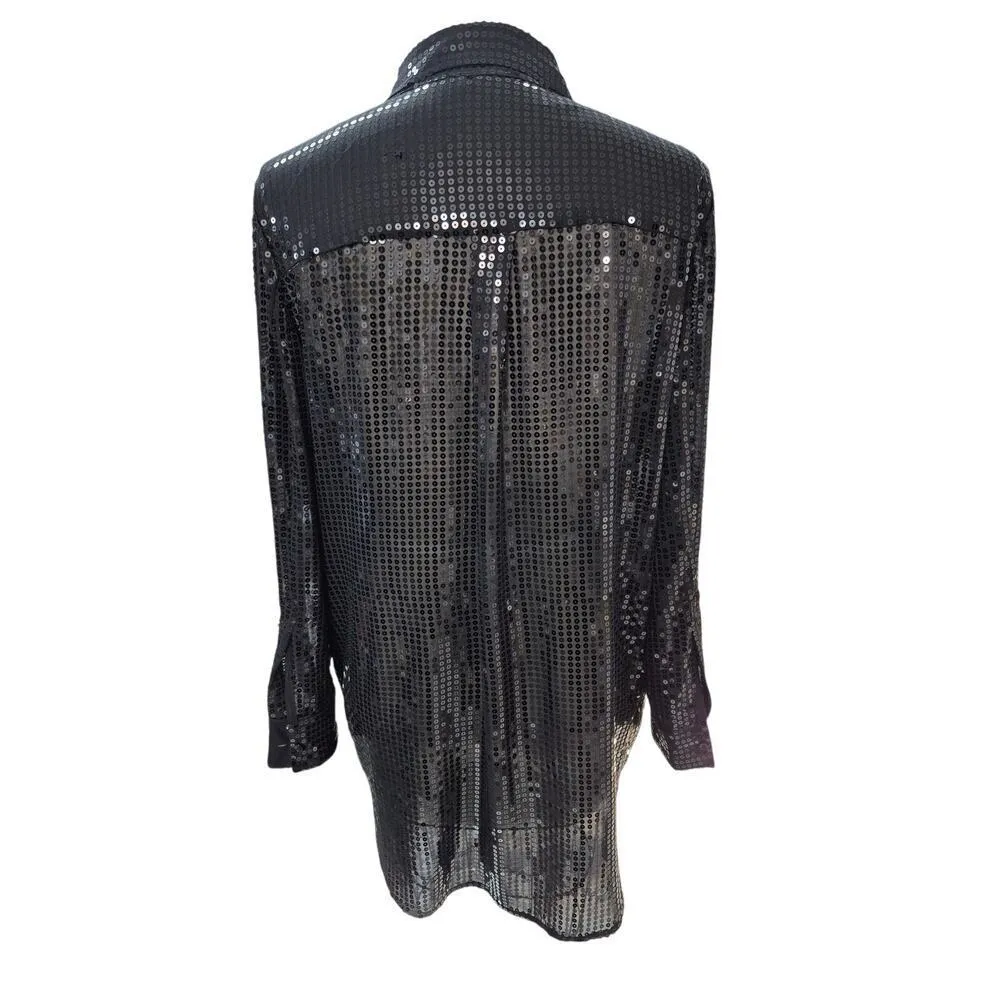 DKNY sheer black fully sequined shirt Blouse tunic Sz m/L Party Cocktail Formal - Image 3
