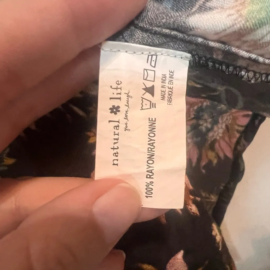 Natural Life Maribel Peasant Top Blouse Black Floral 3/4 Sleeves Size Large Boho - Image 12