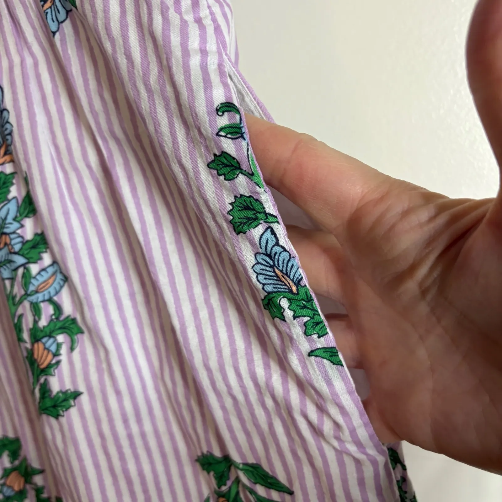 J Crew Pink Stripe Floral Tiered Sleeveless Shirt Dress Maxi Size 10 no belt - Image 9