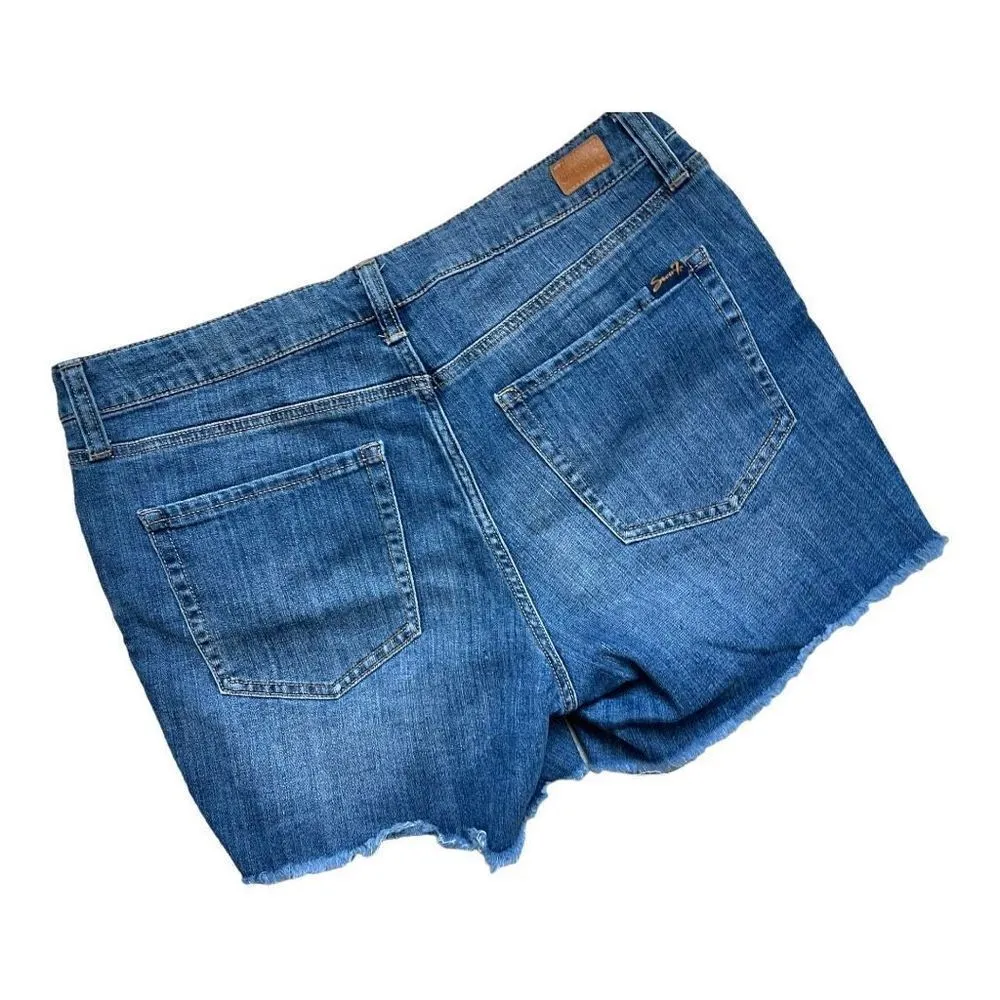 Womens Seven7 Jeans Weekend Denim Medium Wash Jean Raw Hem Shorts - Sz 12 - Image 6