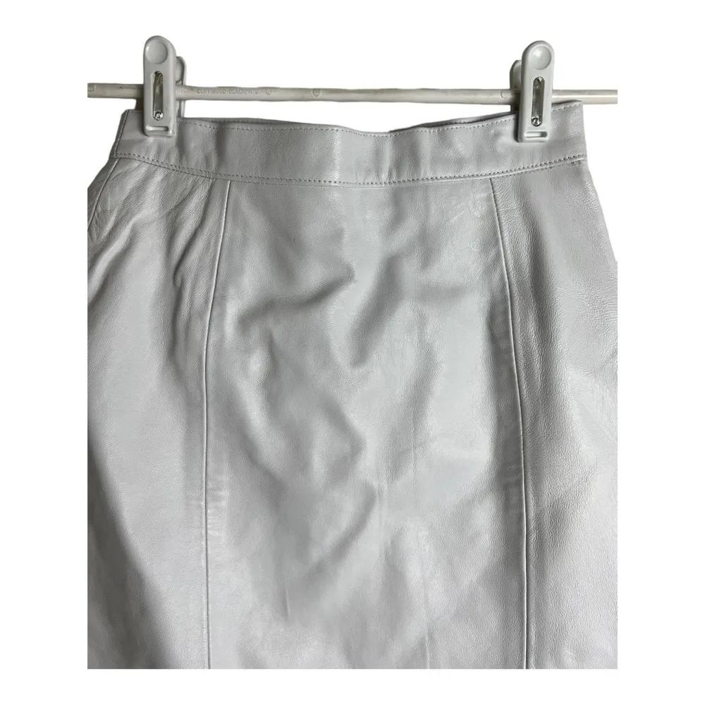 Vintage 80s Off White Genuine Leather Mini Skirt With Talon Zipper Size XS - Image 3