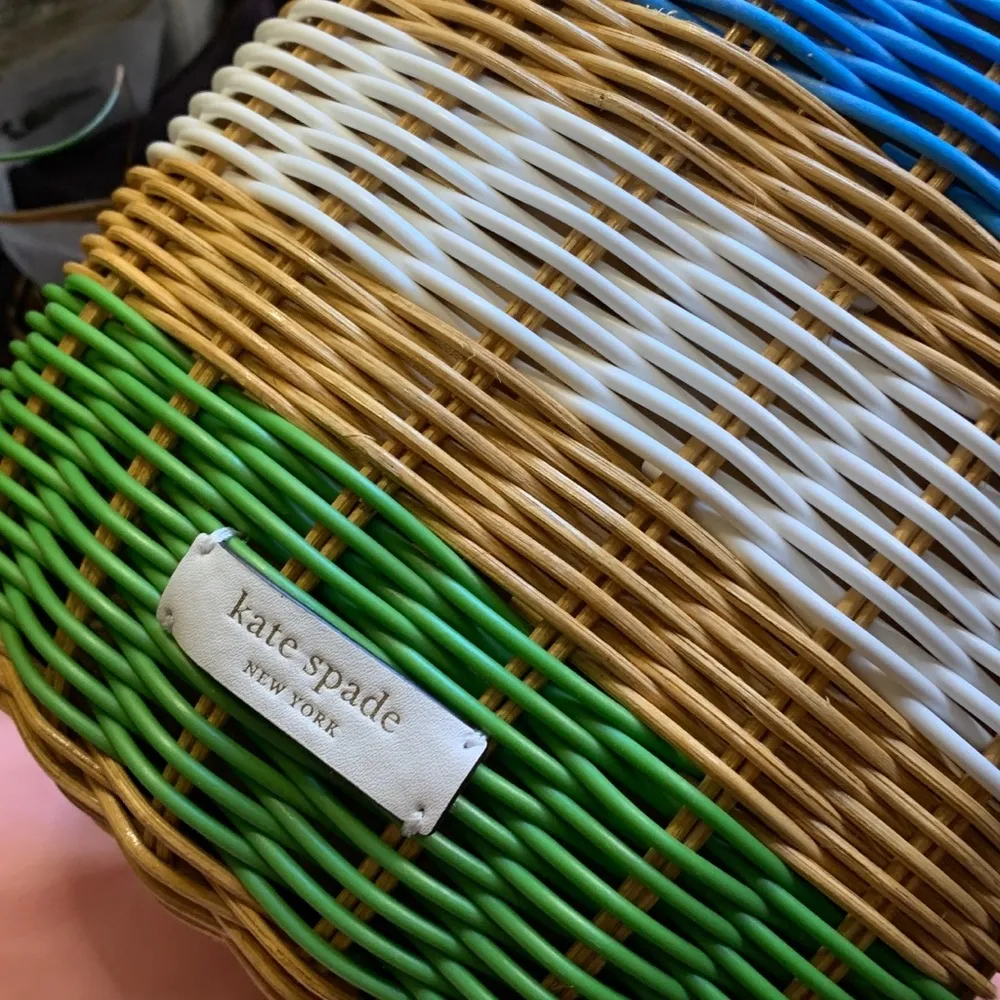 RARE!!Authentic KATE SPADE Straw/cotton/leather bucket drawstring Crosby - Image 12