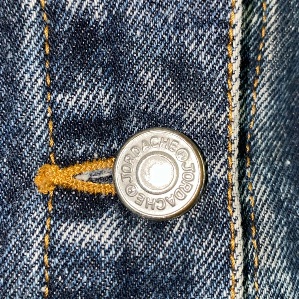 JORDACHE denim button front jacket bows and zippers medium blue vintage size M - Image 8