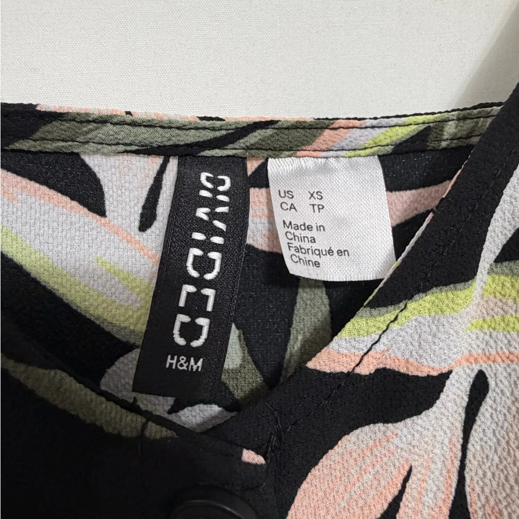 H&M Divided Black Floral Maxi Dress XS Button Front Slits(E29) - Image 5