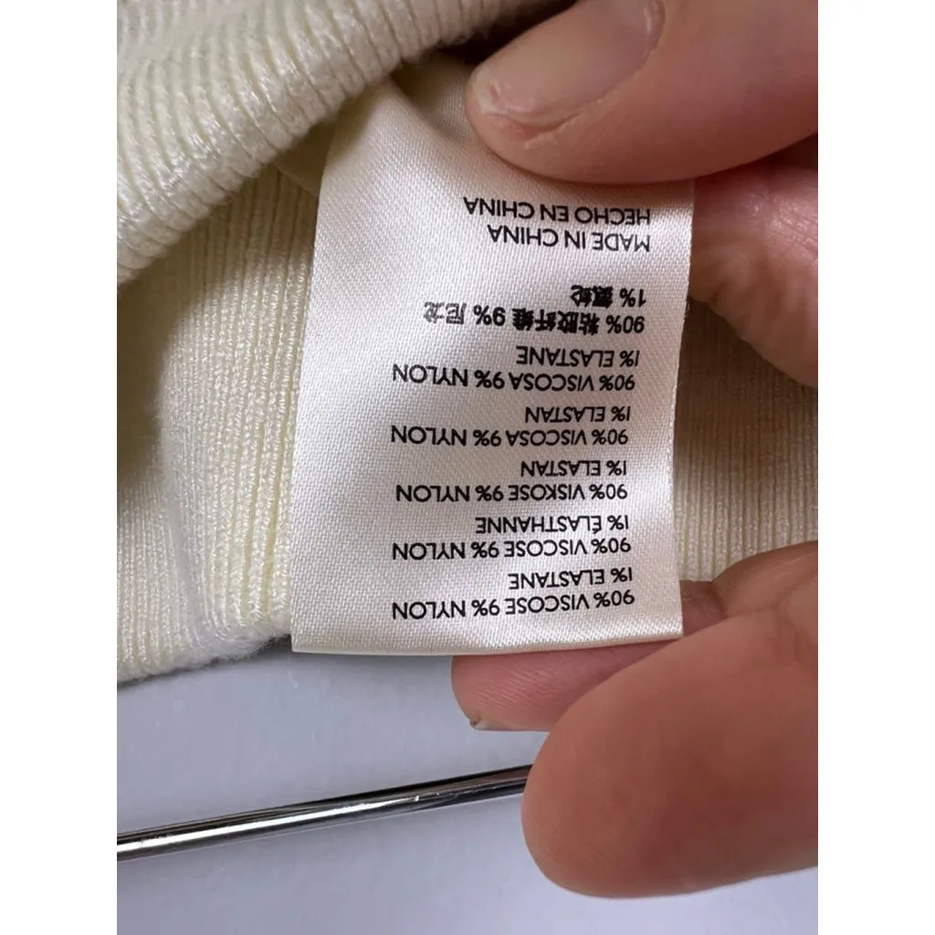 Maeve Anthropologie Ribbed Knit Midi Skirt Medium Cream Stretch Slit Minimalist - Image 6