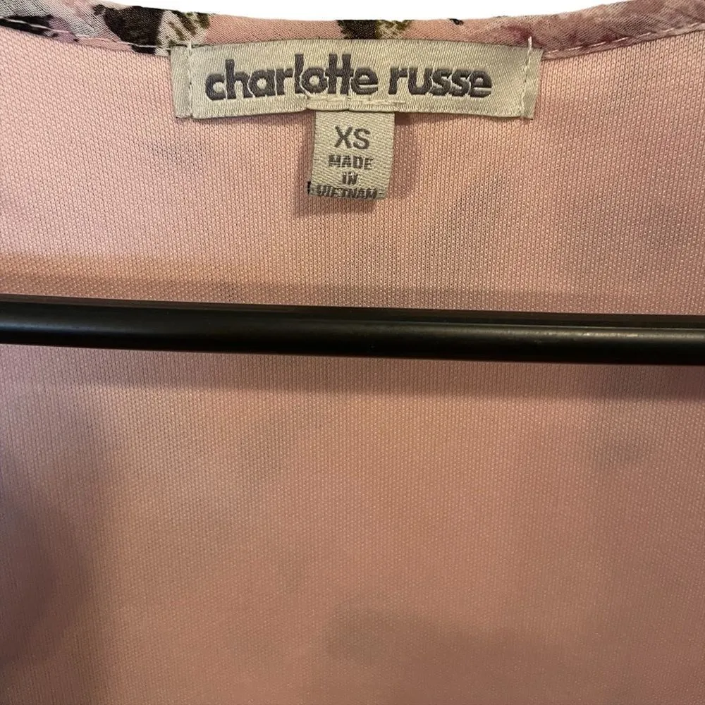 Charlotte Russe Pink Floral Boho Cottagecore Knee Length Tie Kimono Ruffle Top - Image 4