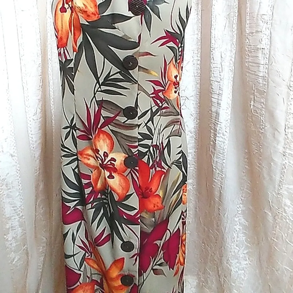 R & K Originals Tropical Flower Leaves Print Dress Orange Size 6P - Image 3