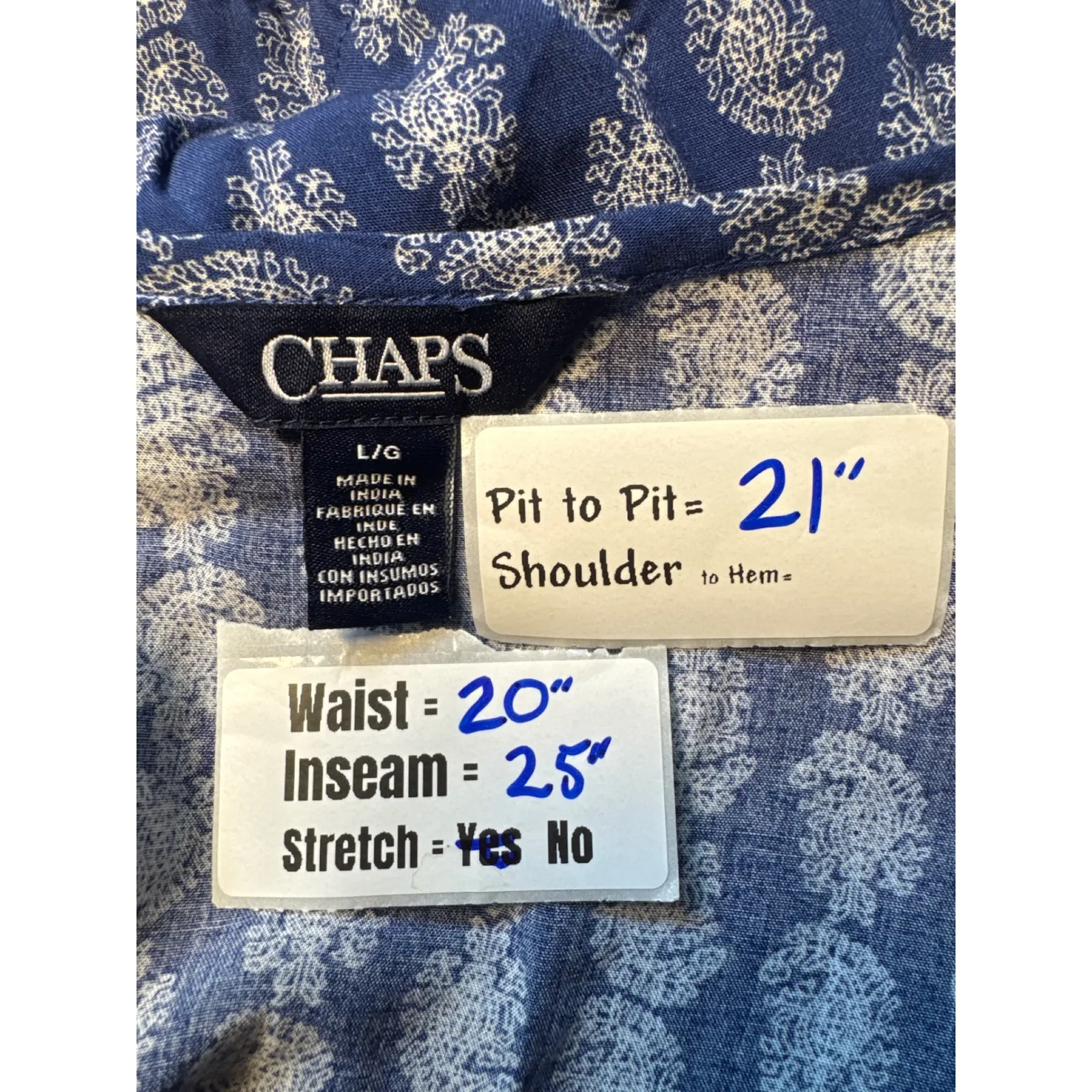 Chaps Women's Large Blue Paisley Sleeveless Button Front Jumpsuit‎ with Pockets - Image 3