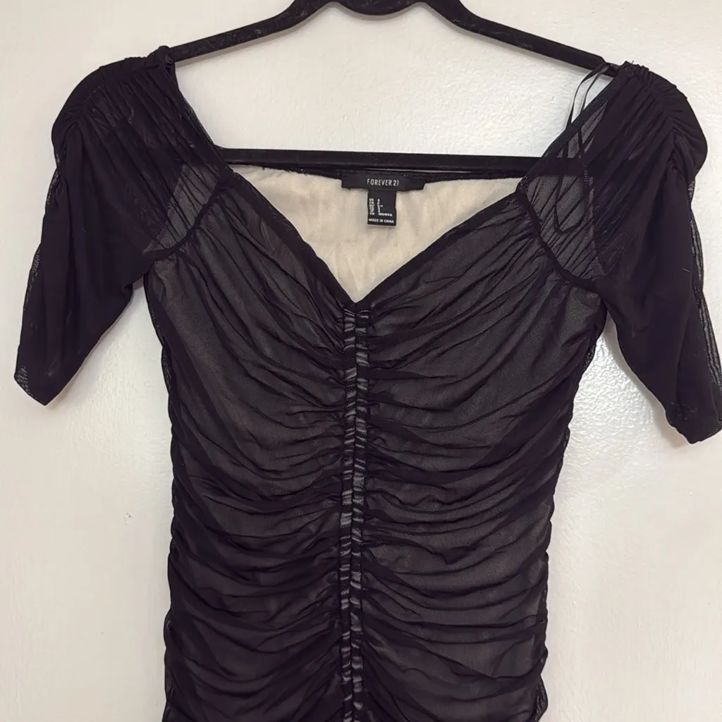MOVING SALE - Forever 21 Black Ruched Mesh Dress - Image 4