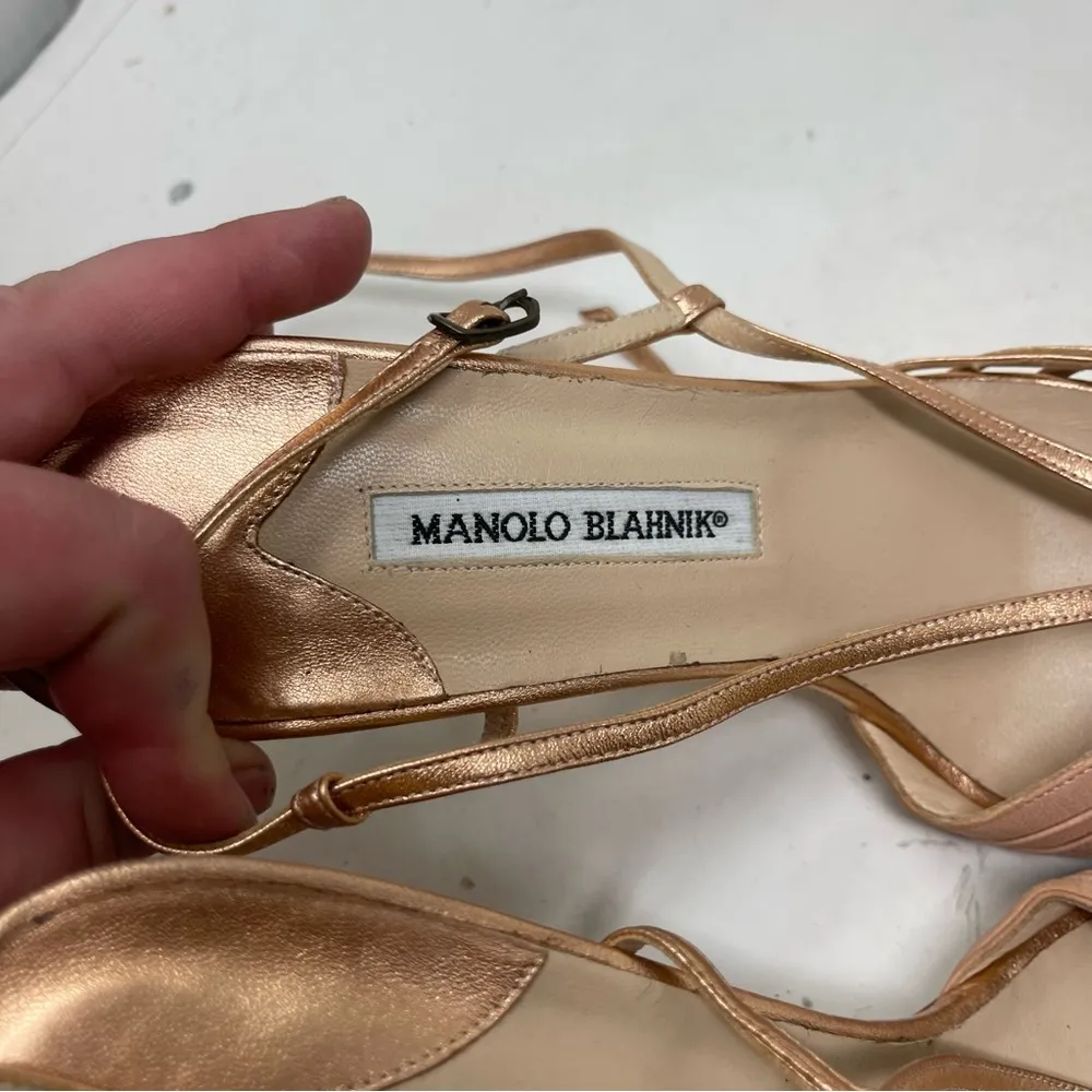 Manolo Blahnik Rose-Gold Ankle-Wrap Strappy Sandal sz 40 US 10 - Image 10