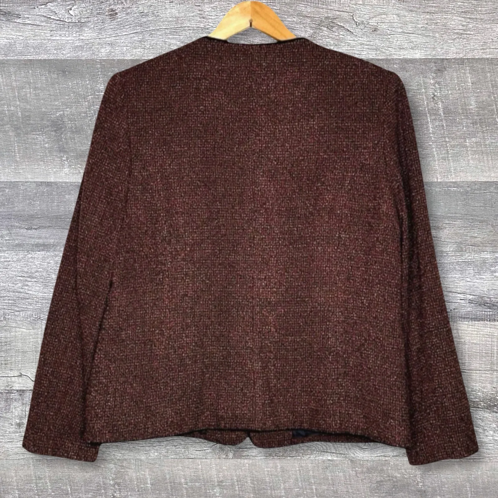 Koret Womens Tweed Blazer Jacket Size 12 Velvet Accents Burgundy Academia Career Brown - Image 2