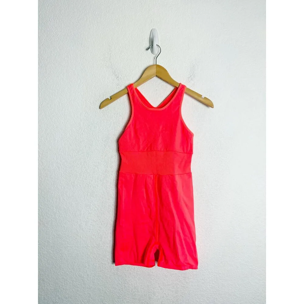 Free People FP Movement Every Single Time Runsie Size M/L Neon Coral Romper - Image 3