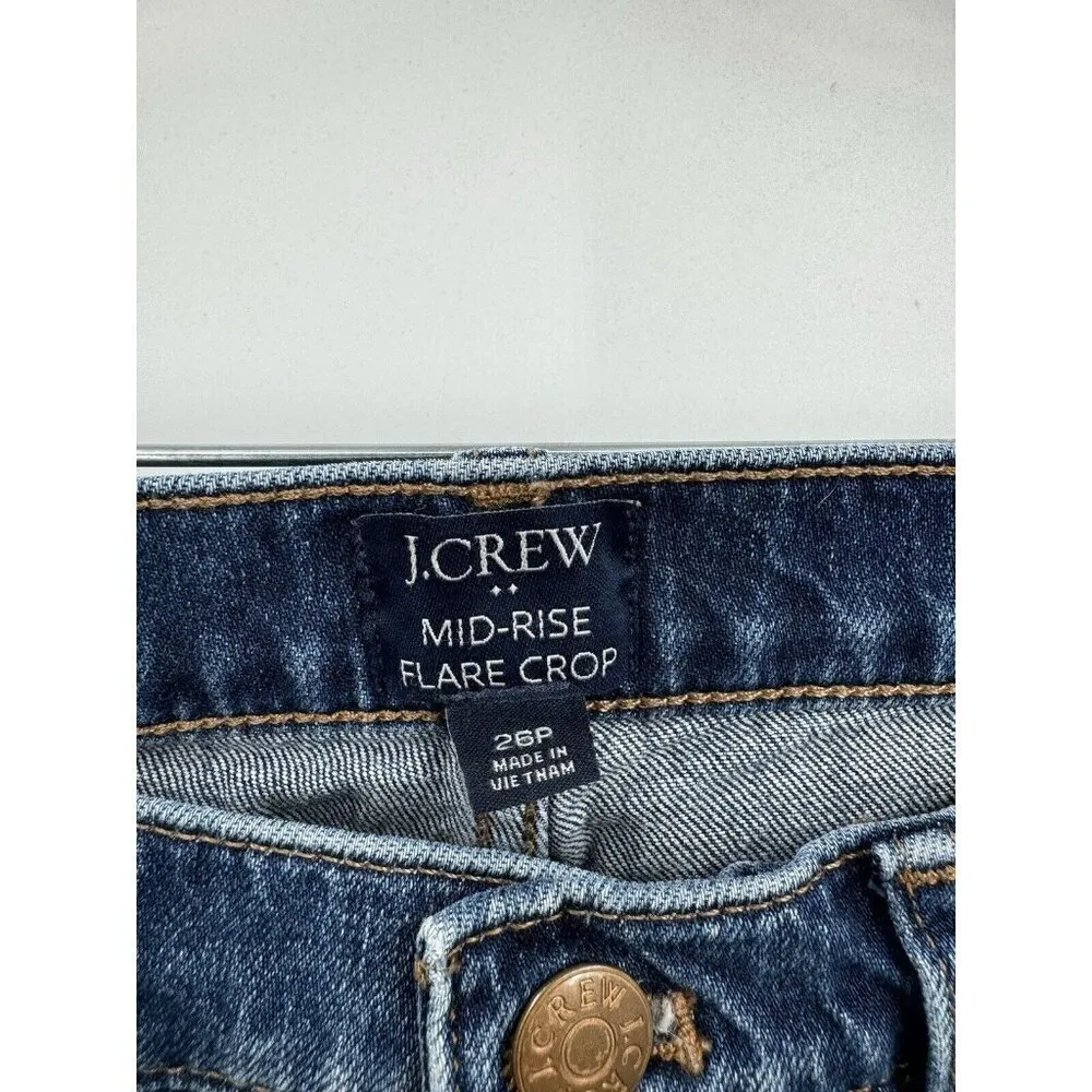 J. Crew Factory Jean Women 26P Blue Wash Mid‎ Rise Flare Crop Bohemian Preppy Size 26 - Image 3