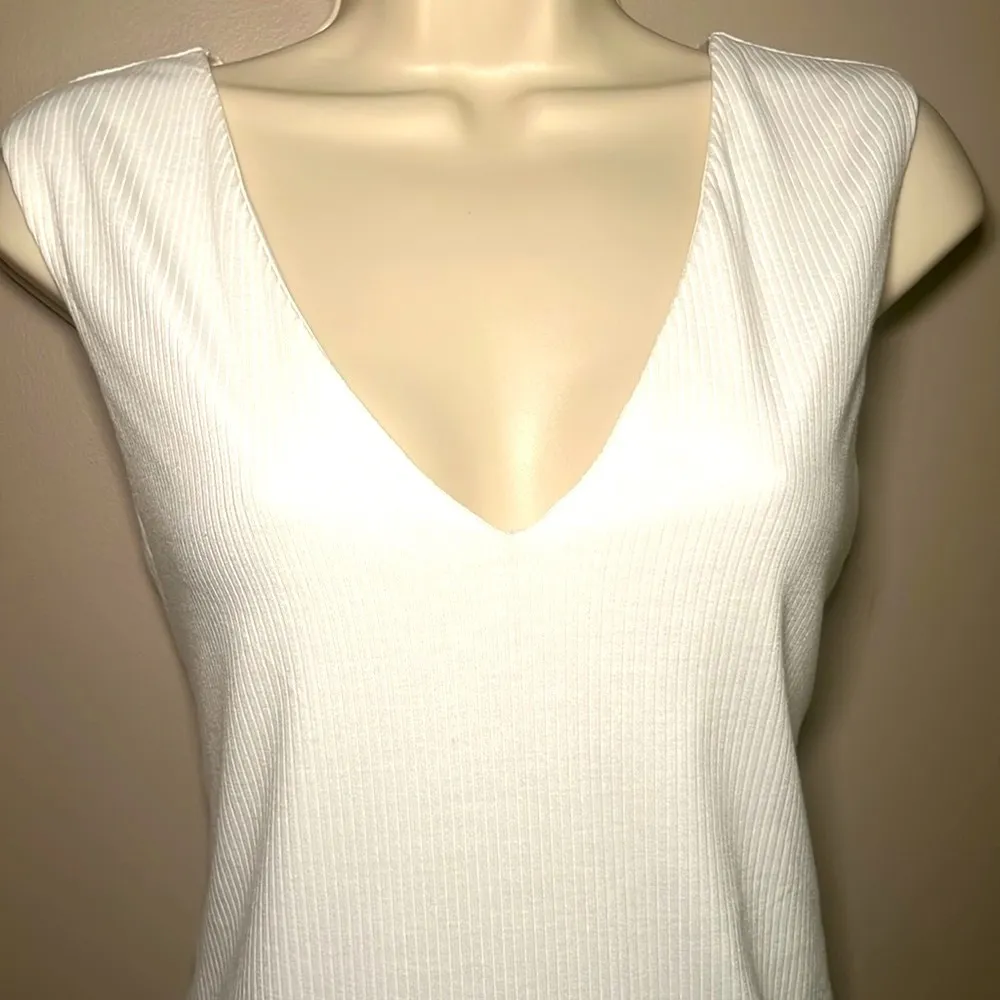 AFRM White Ribbed Thong Bodysuit Large - Image 2