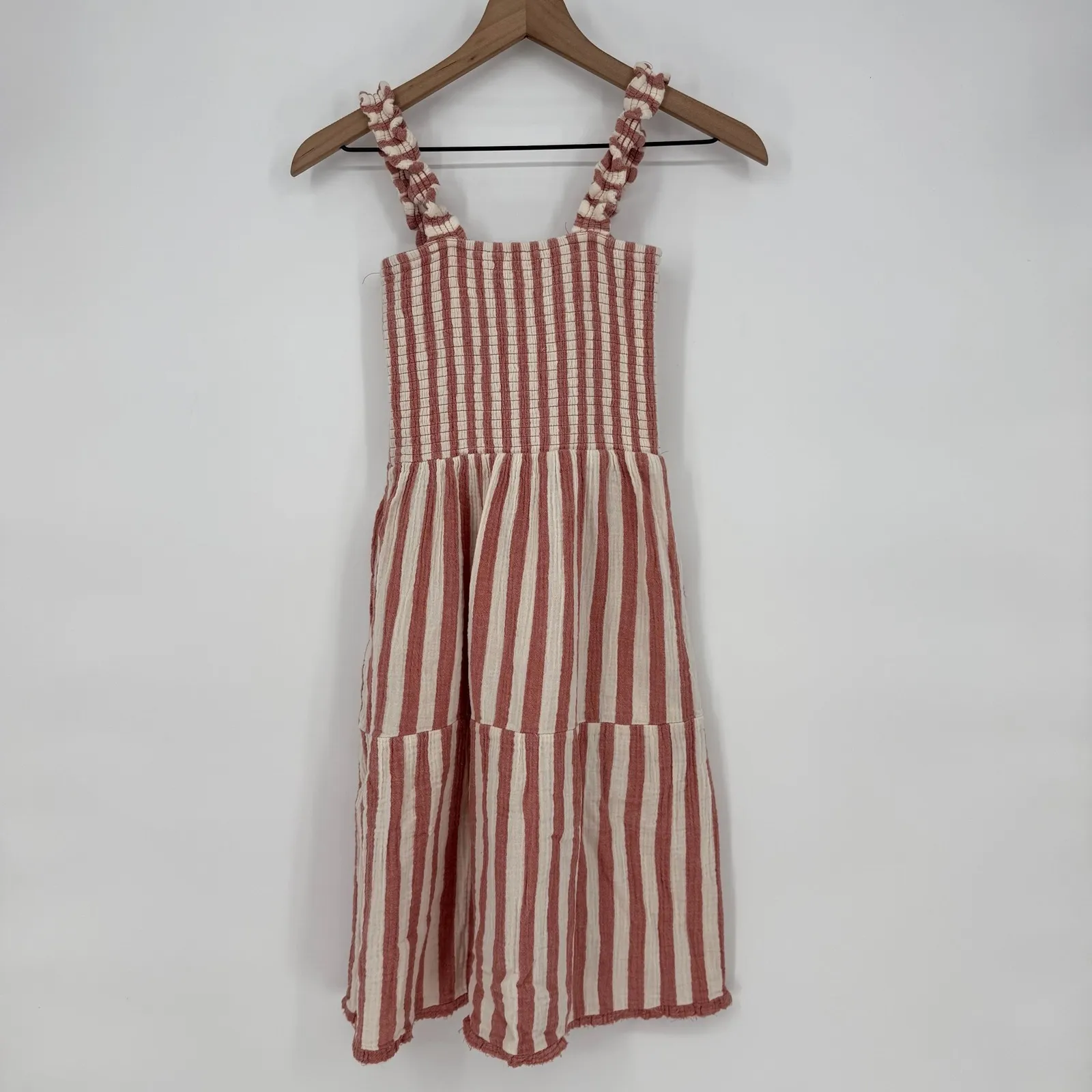 Marine Layer Striped Smocked Midi Sundress Coral White Cotton XS - Image 4