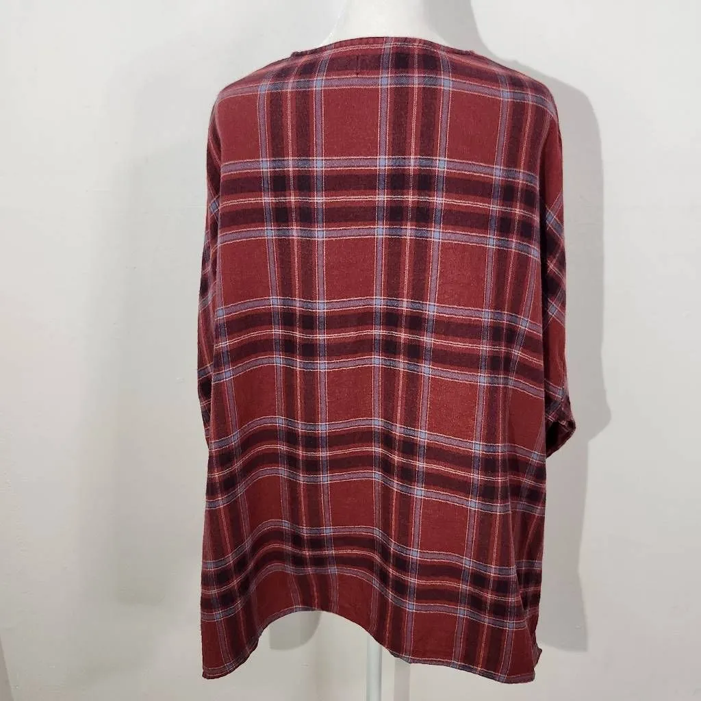 BDG Oversized Red Plaid Flannel High Low Top Size XS UO Plaid Red Flannel Top - Image 6
