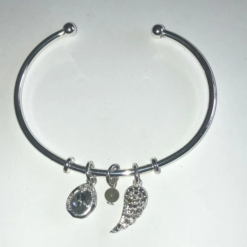 Silver Tone Boho Beaded Dangling Wing Charm Beads Wrap Bangle Bracelet - Image 2
