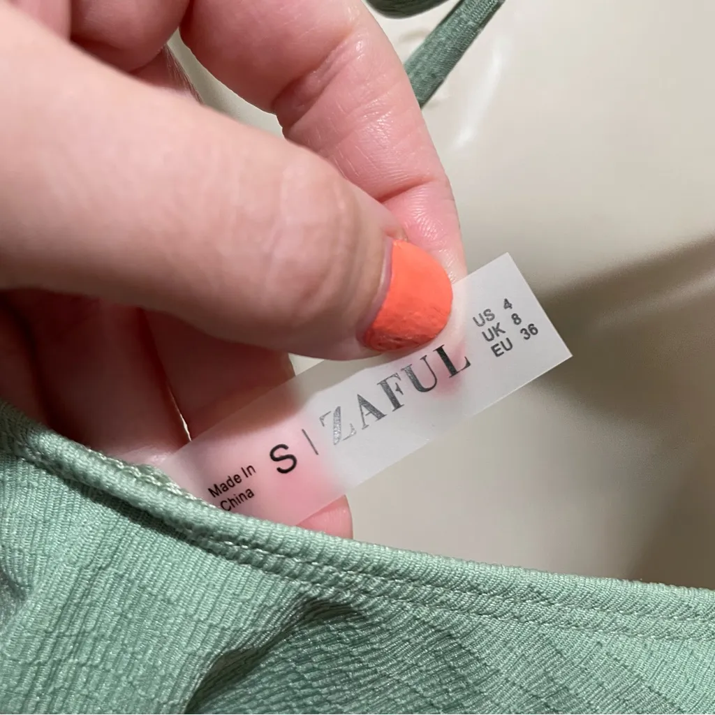 Zaful Textured Tie Side Bikini Set Green Women’s Size Small NWT - Image 5