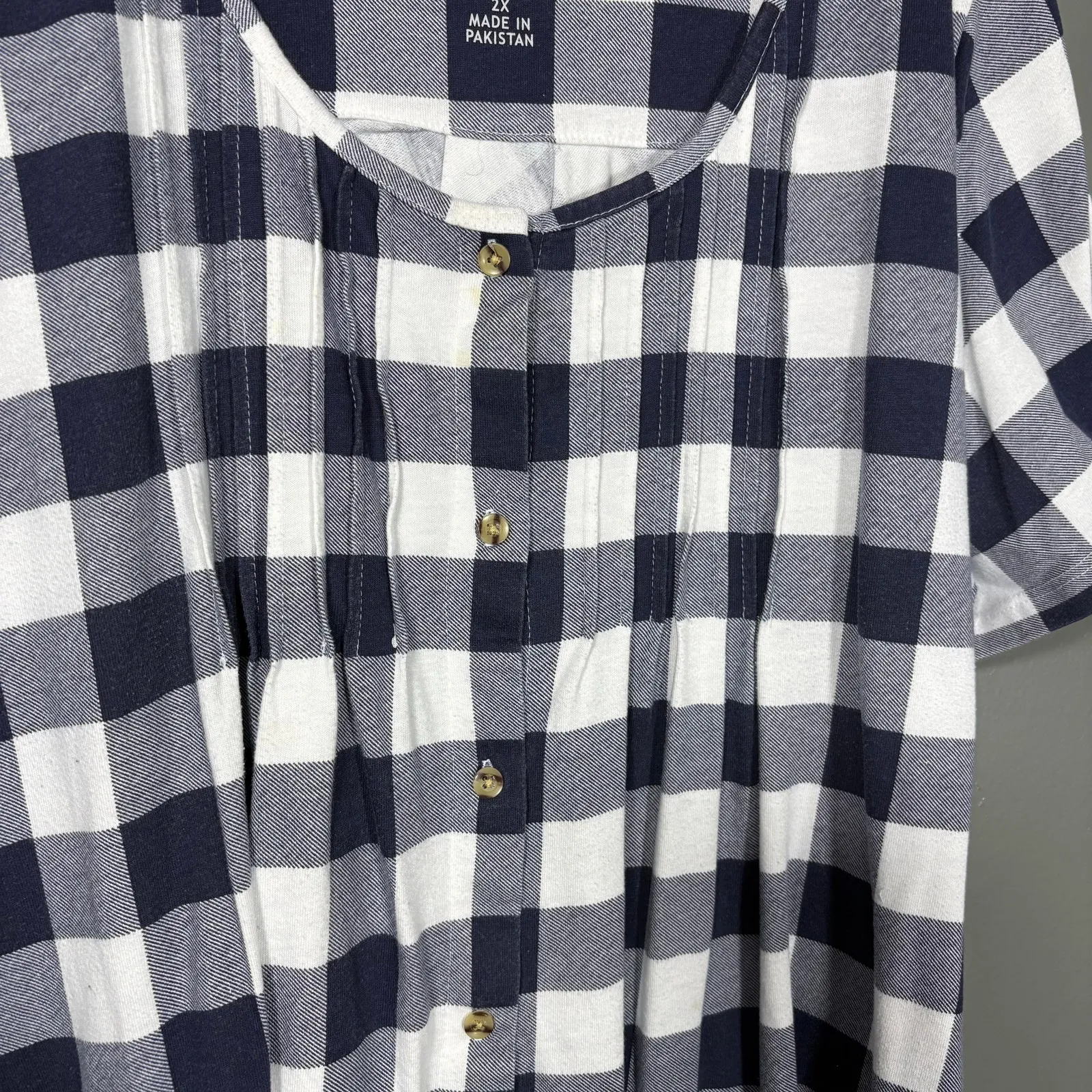 Woman Within Blue & White Gingham Check Cottagecore Top - Plus Size 2X (26/28) - Image 3