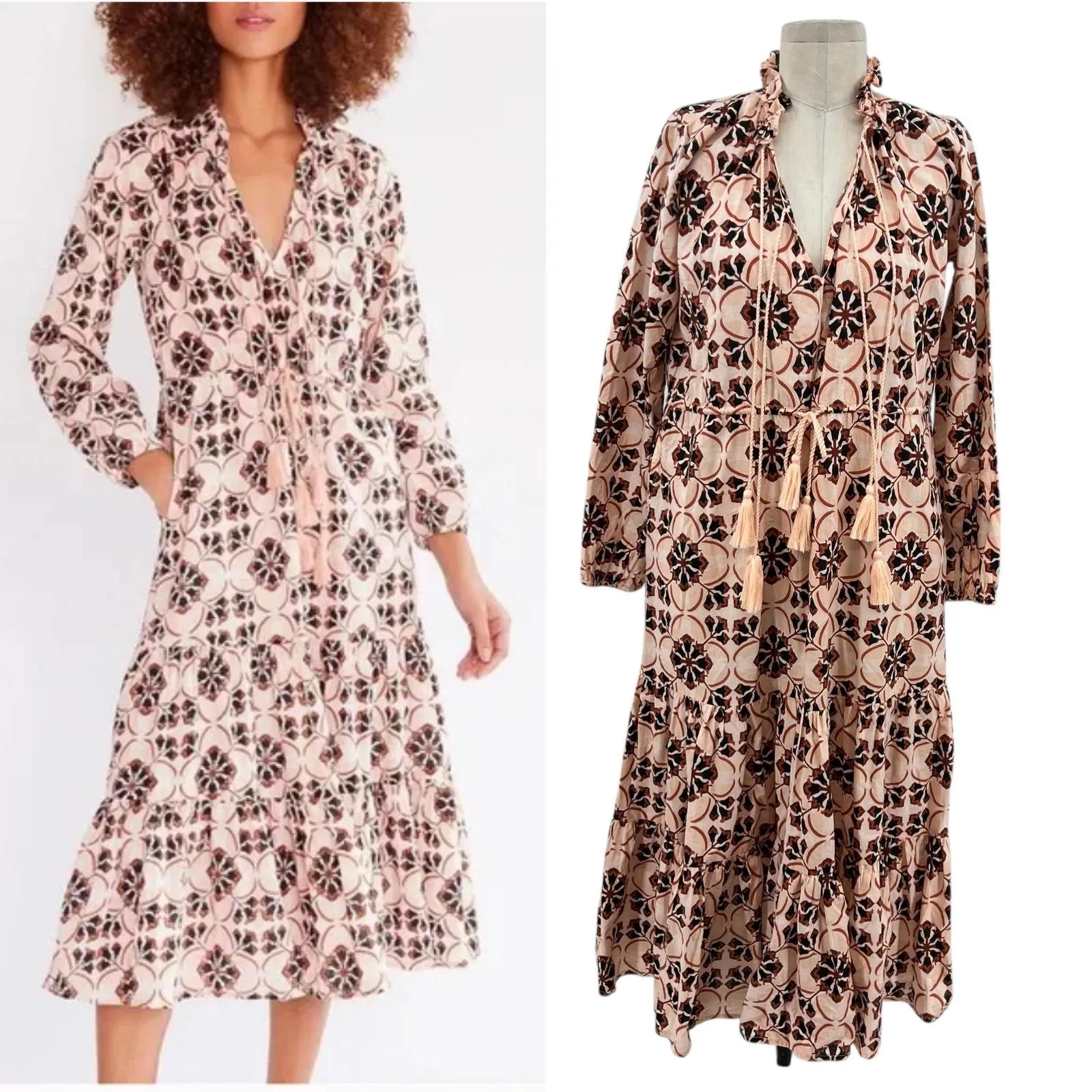 Mille Resort‎ Astrid Dress Sayulita Print Geometric Mosaic Cotton Pink Size XS - Image 2