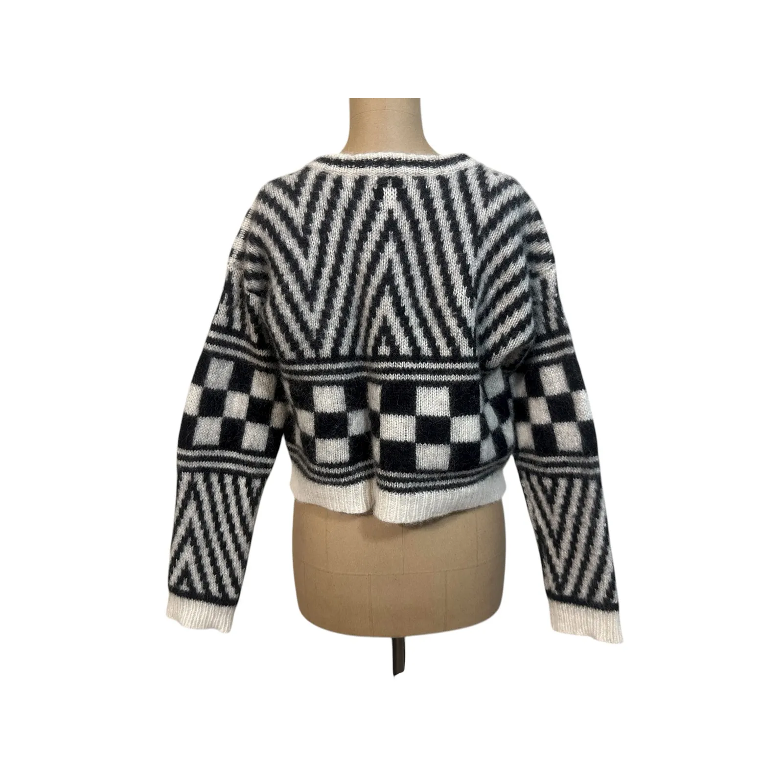 Mother Crewneck Cropped Sweater Alpaca Wool Blend Graphic Black Print Size XS - Image 4