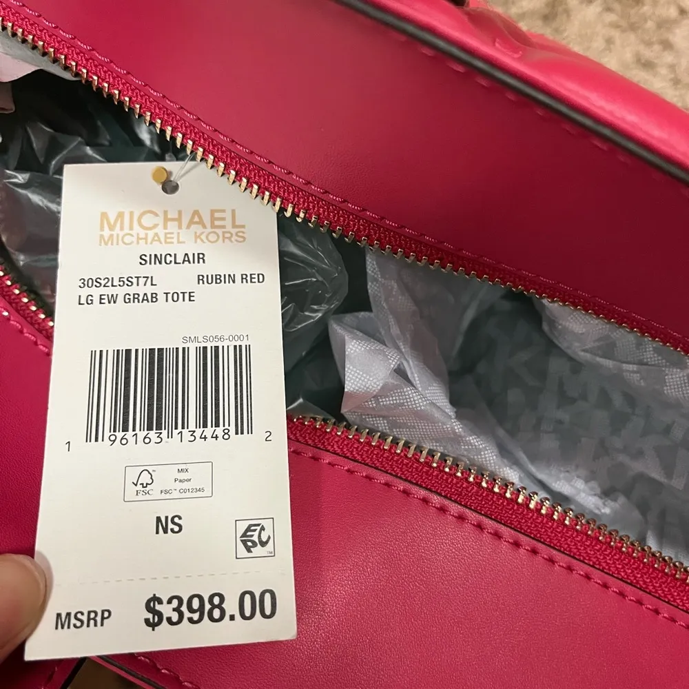 Michael Michael Kors Signature Sinclair Large East West Grab Tote - Rubin Red - Image 7