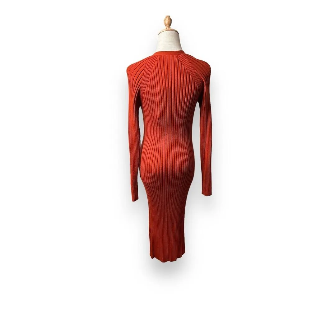 Dion Lee Merino Cardigan Dress Rust Orange Brown Rib Knit Size US 8 - Image 3