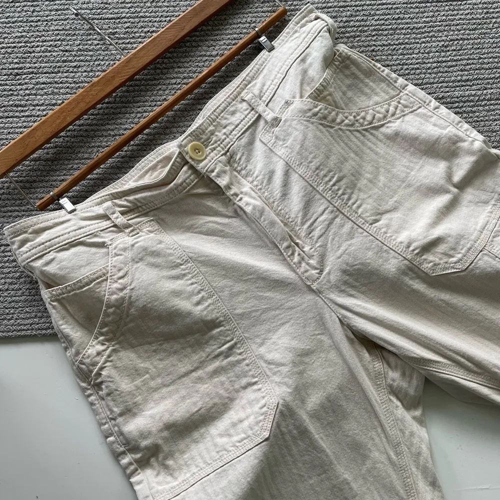 Anthropologie Ivory Cream Shadow Stripe Utility Carpenter Pants Size 30 - Image 11