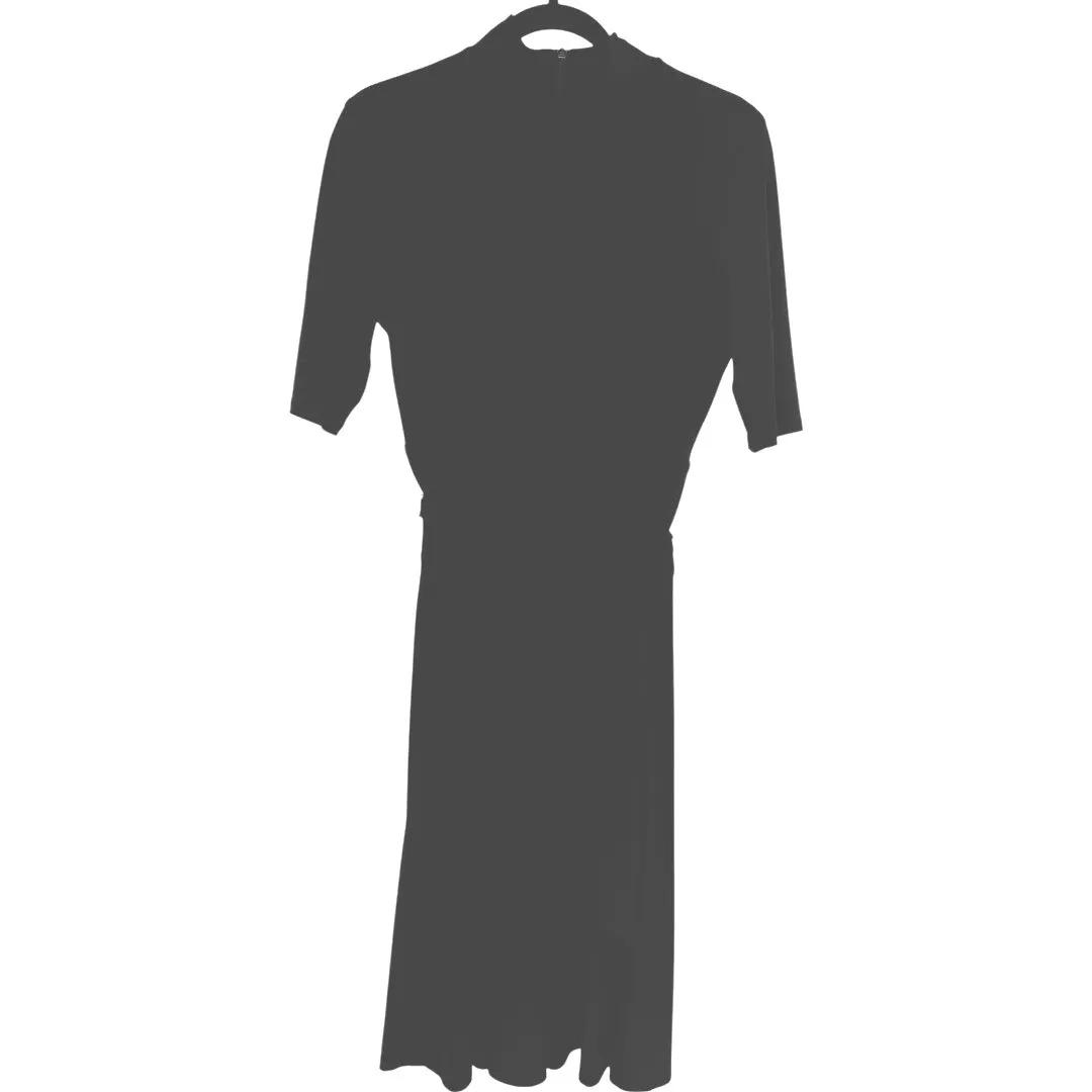 Lauren Ralph Lauren Black Mock‎ Neck Belted Classic Fit & Flare Midi Dress Sz 10 - Image 2