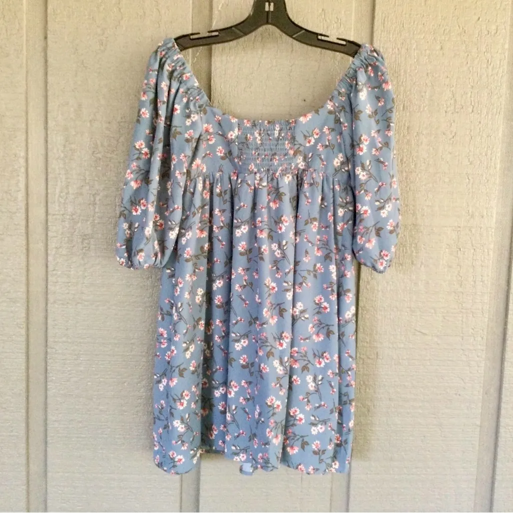 Wayf dusty blue floral baby doll‎ dress size XS NWT - Image 6