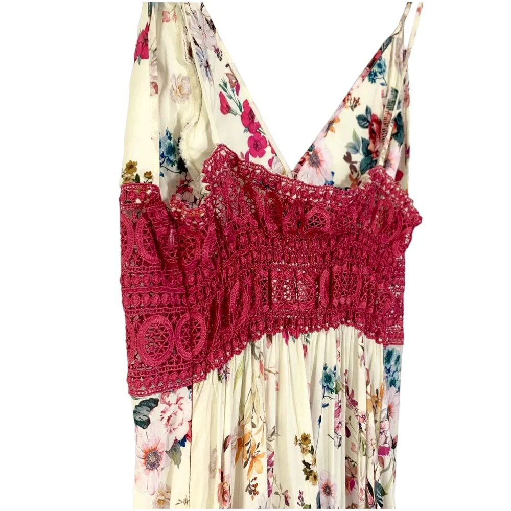 Charo Ruiz NEW Noa Crocheted Lace Floral Cotton Voile Asymmetrical Dress Large White - Image 6