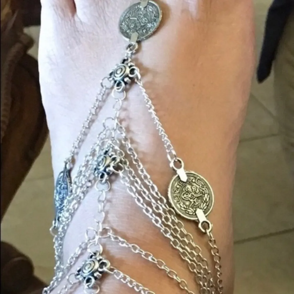 Bohemian Layered SILVER Metal Tassel foot jewelry - Image 4