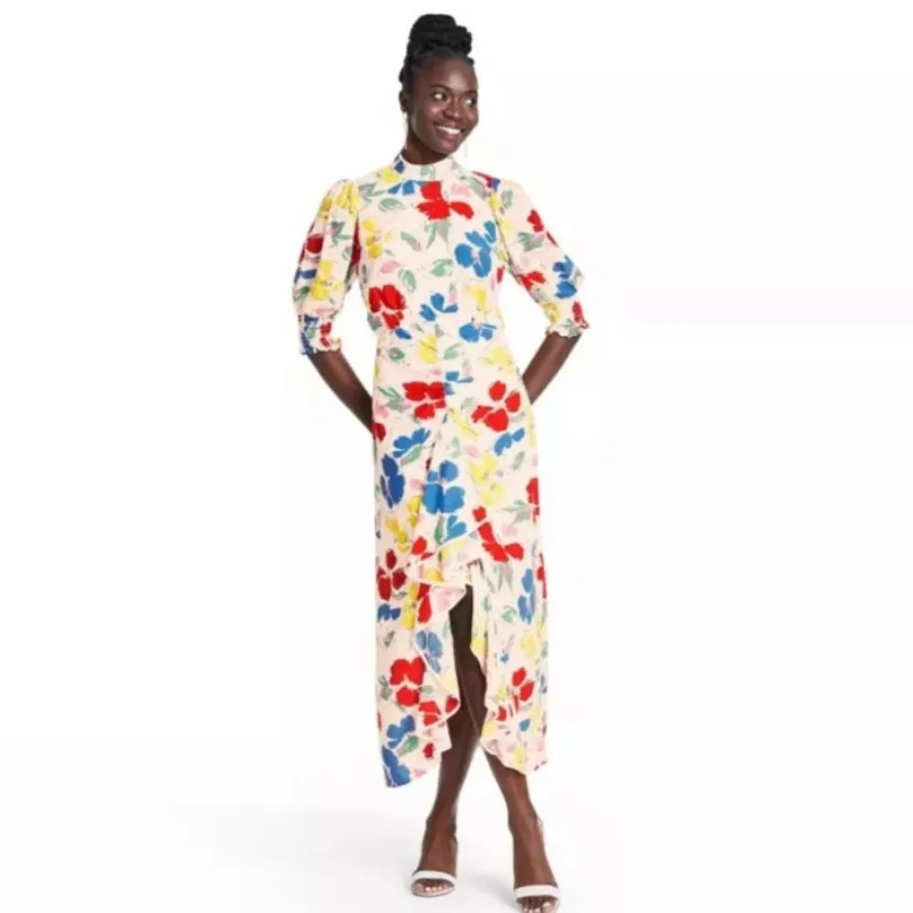 Rixo For Target Dress Size 6 Mock Neck Cascade Ruffle Bright Floral Midi NWT - Image 3