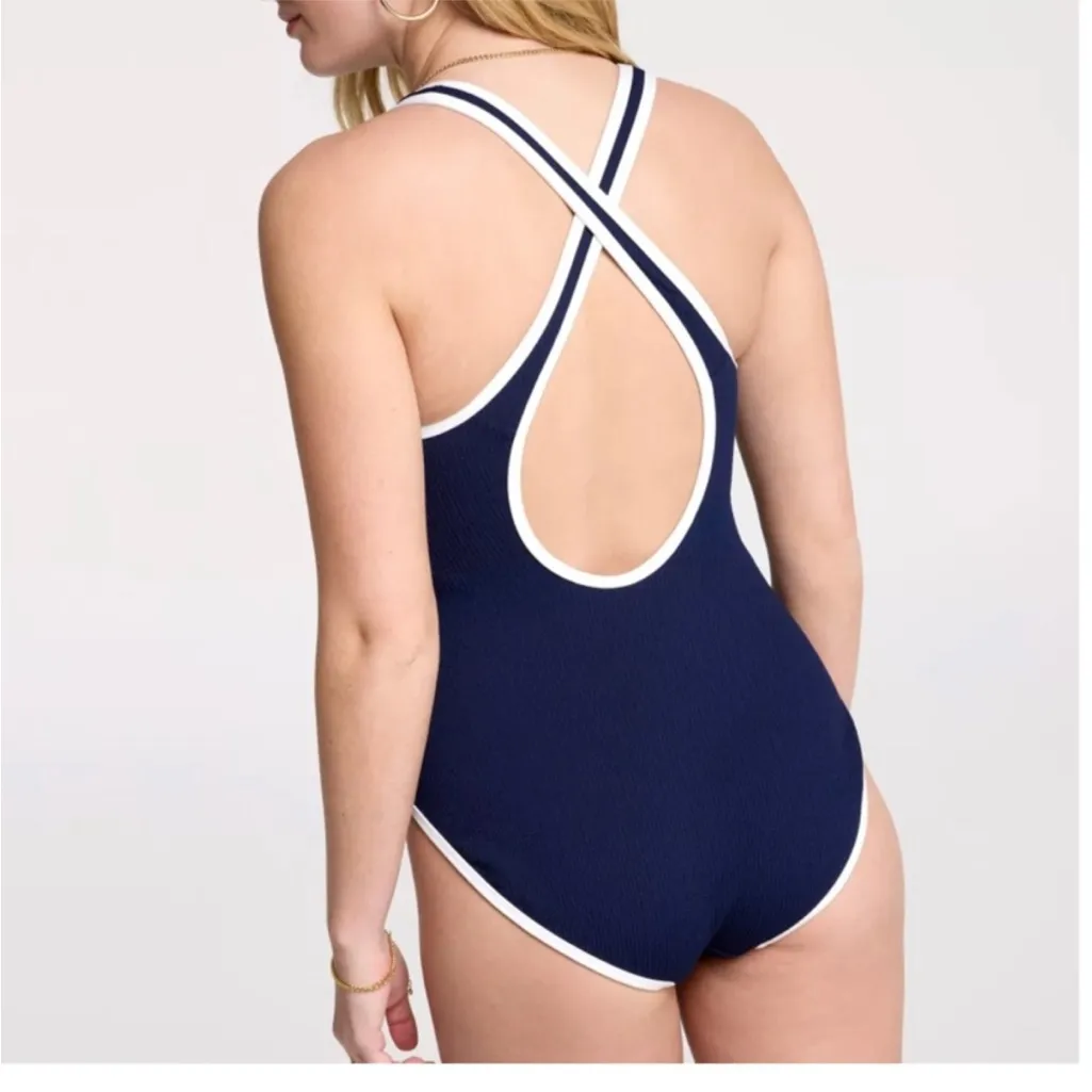 NWT Calia Tipped Simple One Piece Swimsuit Size 16 Blue - Image 2