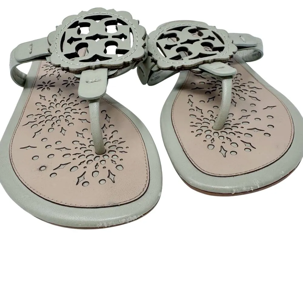 Tory Burch Miller Scalloped Sandals in Gray Sage Sand Slides Flip Flops Size 8.5 - Image 2