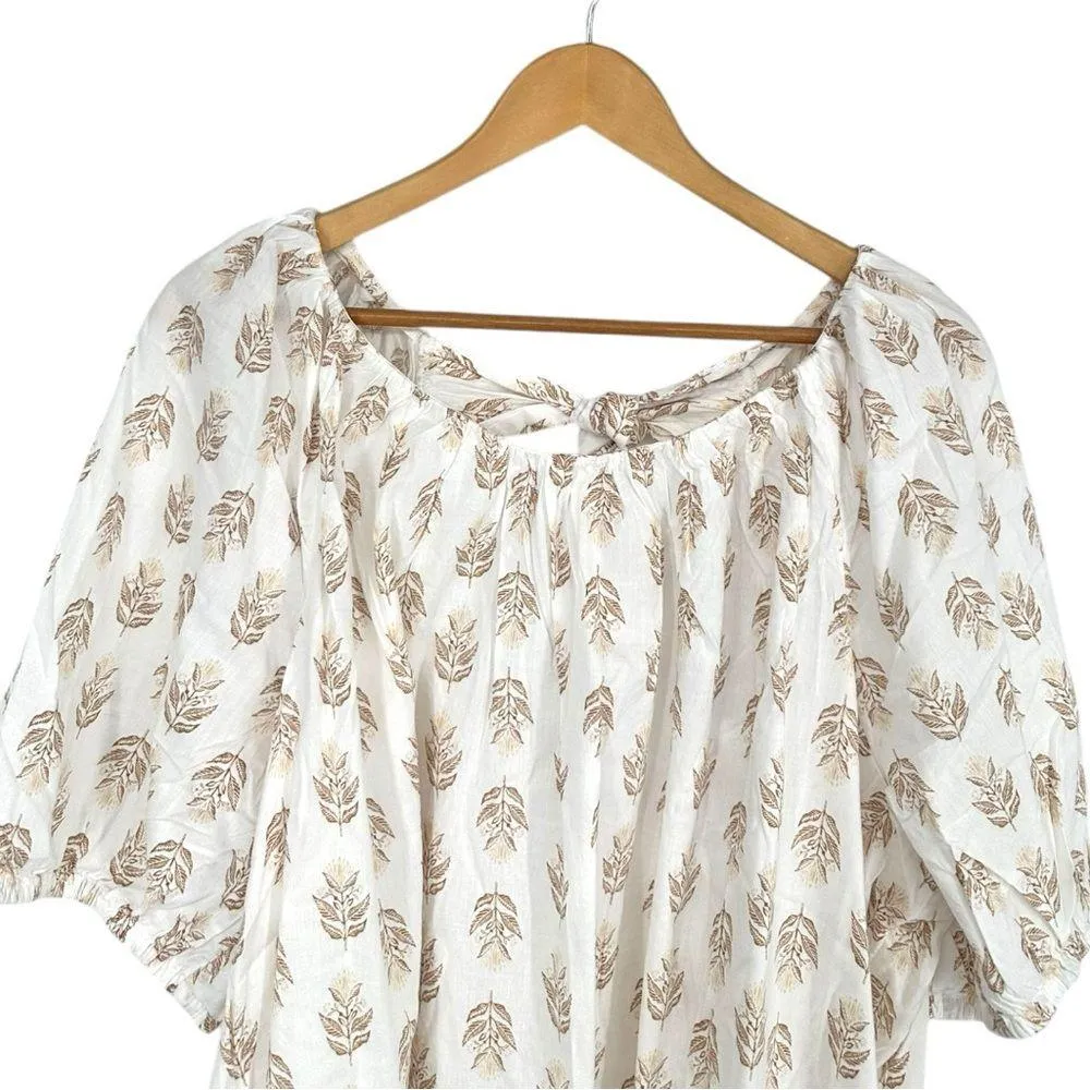 Old Navy White Floral Short Puff Sleeve Cutout Tie Back Blouse Top size XXL NWT - Image 3