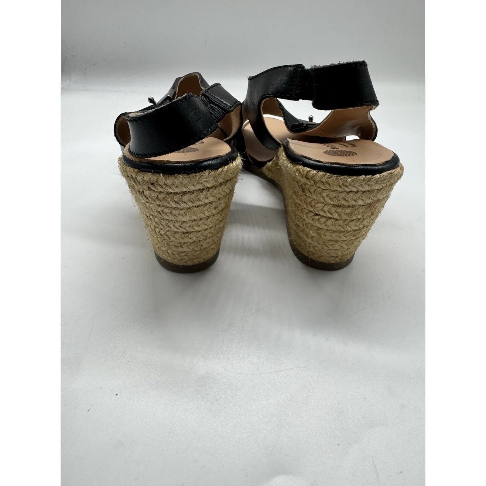 Eric Michael Black Leather Espadrille Wedge Sandals Size 9 Euro 40 Made In Spain - Image 6