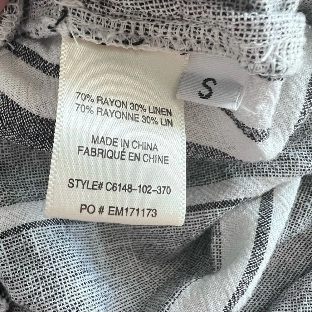 Cloth & Stone Anthropologie Gray White Linen Blend Striped Belted Jumpsuit Small - Image 8