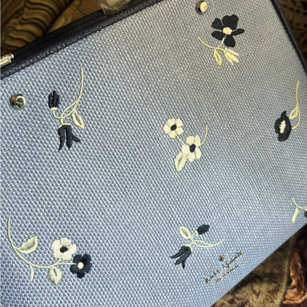 Authentic KATE SPADE floral Thick Canvas/pebbled leather 3 compart. Satch/crosby - Image 14
