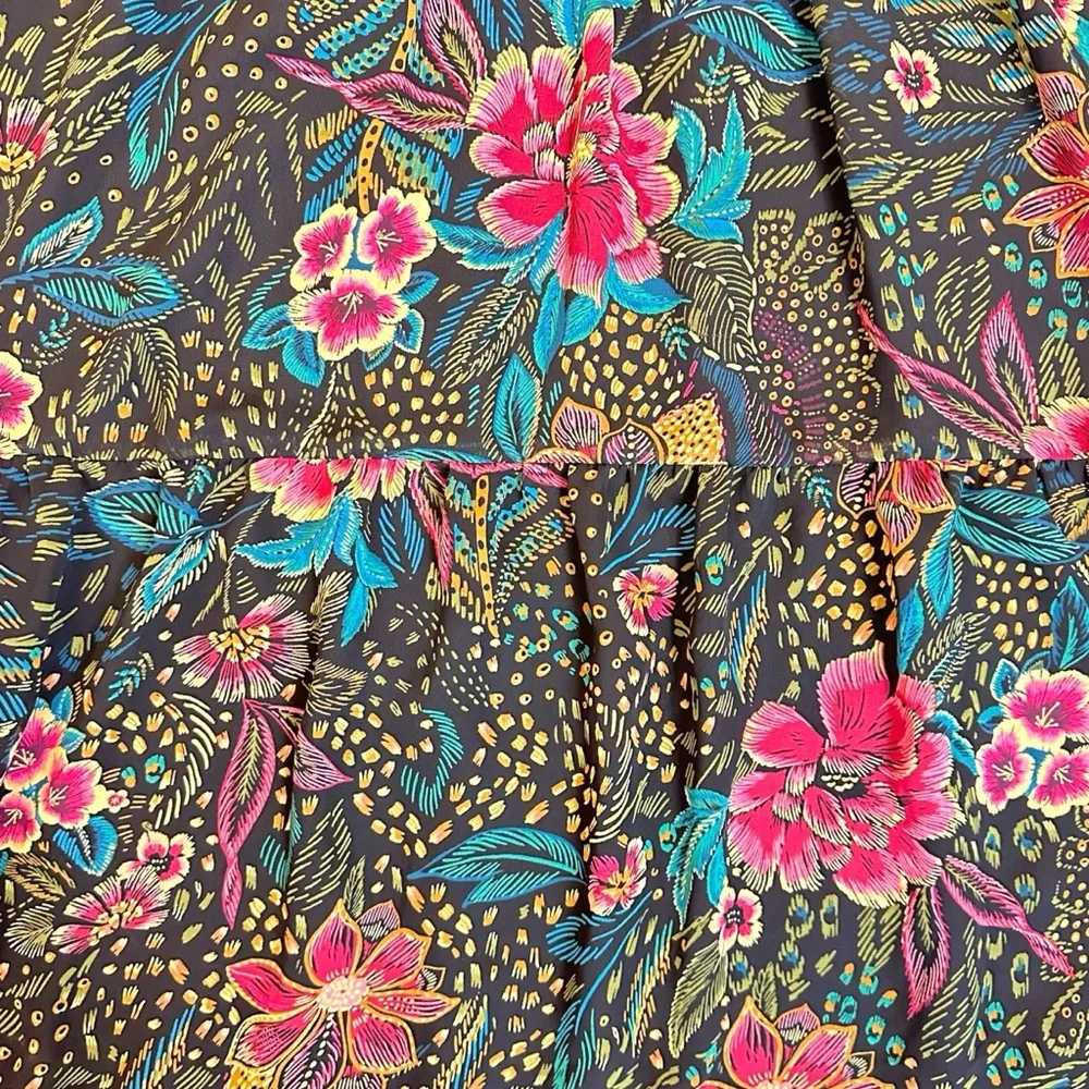 Evereve Tropical Tiered Black Floral Maxi Skirt Size Small Bohemian - Image 5