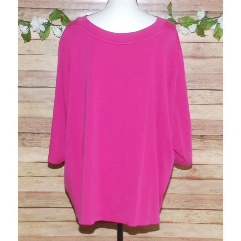 Liz&Me Pink Short Sleeve Knit Top Size 3X 26W 28W Stretch Rhinestone Mock Cami - Image 5