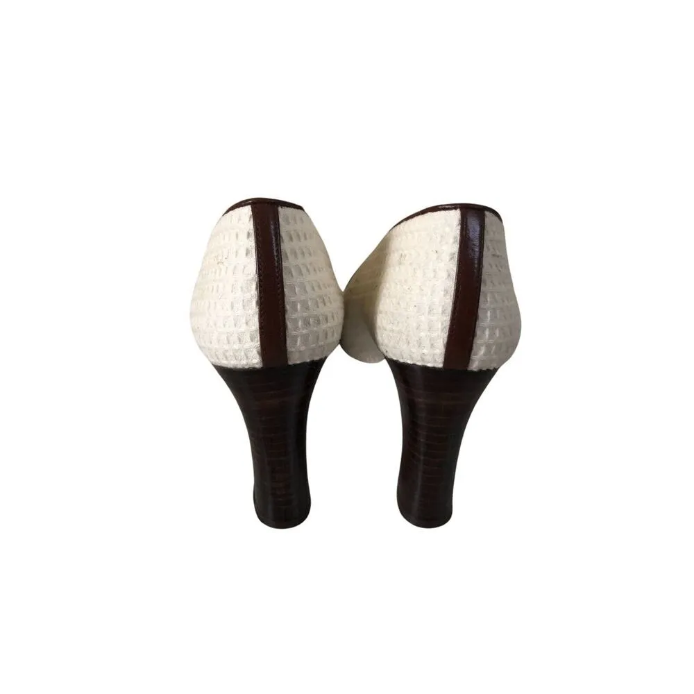 Donald Pliner Cream Honeycomb Brown Leather Trim 3" heel Shoe Pump $215 Size 8 - Image 3