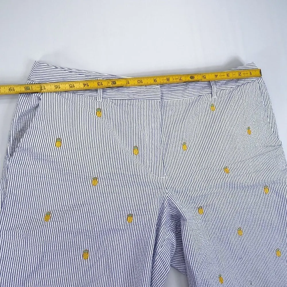 Brooks Brothers 346 Shorts Women Sz 14 Blue Stripe Seersucker Stretch‎ Pineapple - Image 7