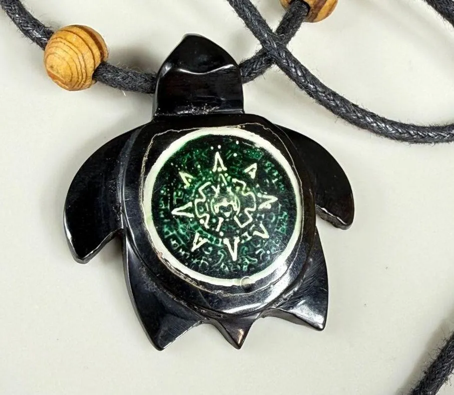 Black and Green Turtle Pendant Necklace on Cord Wooden Bead Accents One Size - Image 5