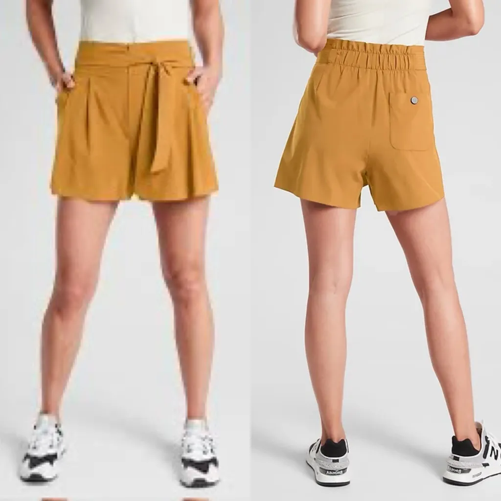 ATHLETA Skyline Short II Paperbag Waist Belted Travel in Tuscan Gold Size 8 - Image 2