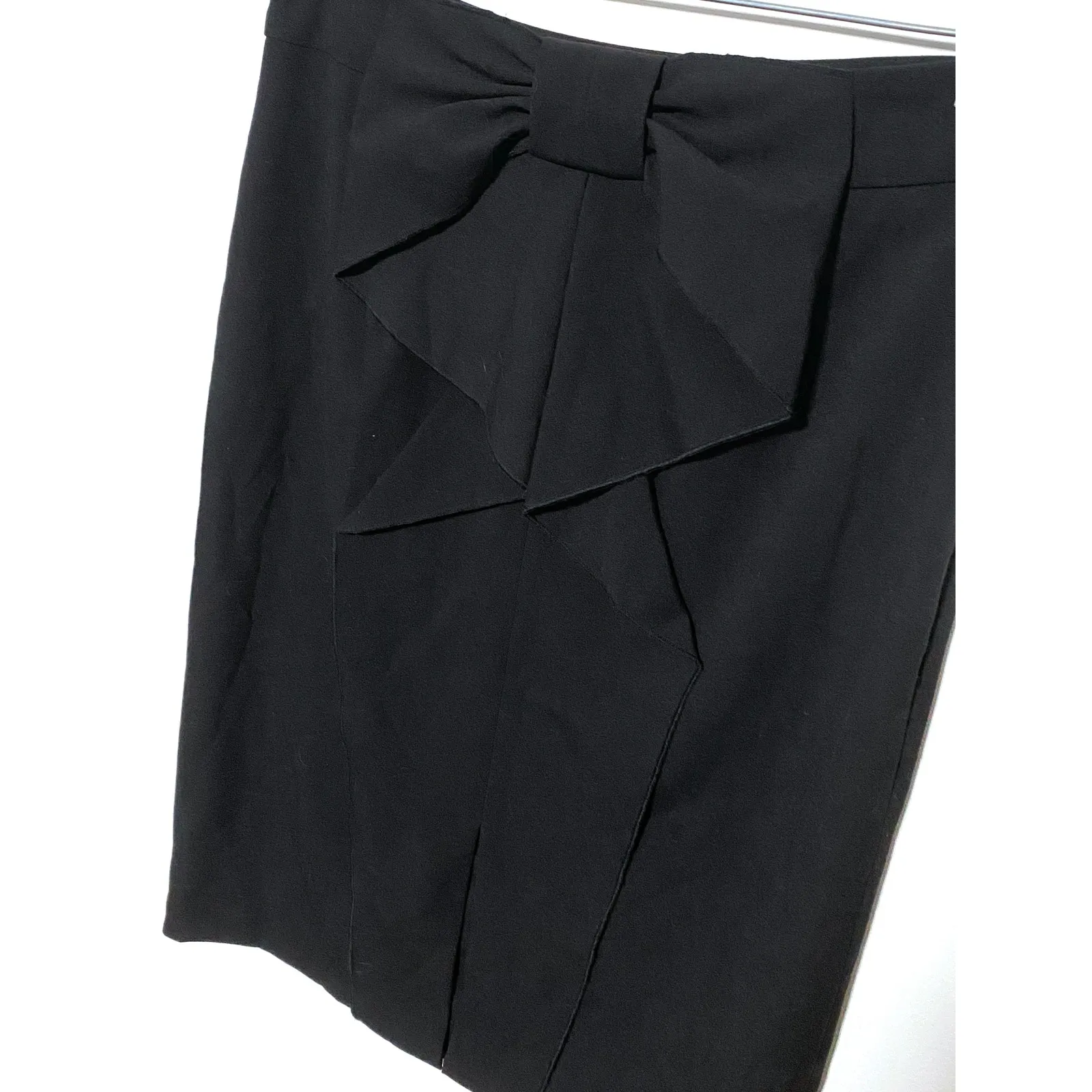 Insight Black Pencil Skirt Ruffle Bow 2 Career Sophisticated Office Chic Whimsy - Image 3