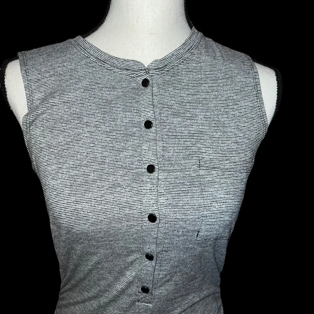 Athleta  Micro Striped Henley maxi dress ruched side XXS Stretch slit button down - Image 4