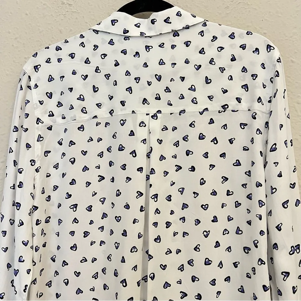 Casa Cabana Heart Print Long Sleeve Button Down Shirt Size Large Valentines Day White - Image 6
